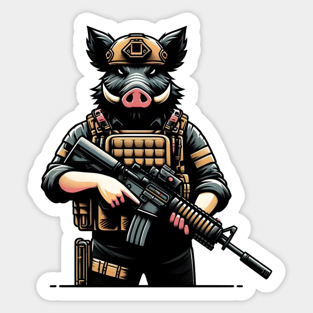 Tactical Wild Boar Adventure Tee Unleash the Beast Within Sticker by Rawlifegraphic